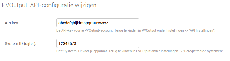 PVOutput API settings
