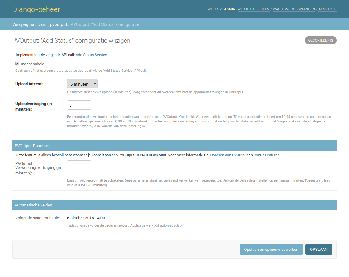 PVOutput Add Status